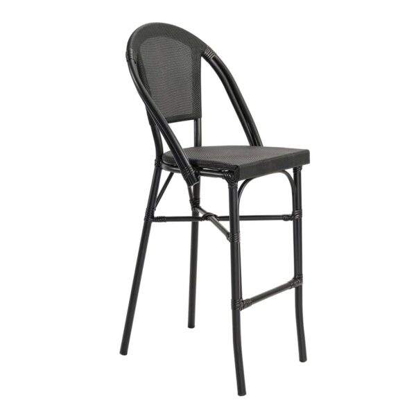 COSTA Σκαμπό BAR με Πλάτη, Αλουμίνιο Απόχρωση Μαύρο, Textilene Μαύρο 50x55x76/116cm - Image 3