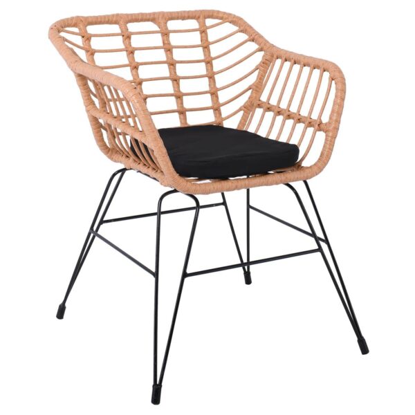 SALSA-D Πολυθρόνα Τραπεζαρίας Κήπου, Μέταλλο Βαφή Μαύρο, Wicker Φυσικό, Μαξιλάρι Μαύρο 59x56x77cm - Image 2