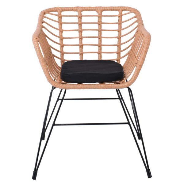 SALSA-D Πολυθρόνα Τραπεζαρίας Κήπου, Μέταλλο Βαφή Μαύρο, Wicker Φυσικό, Μαξιλάρι Μαύρο 59x56x77cm - Image 5