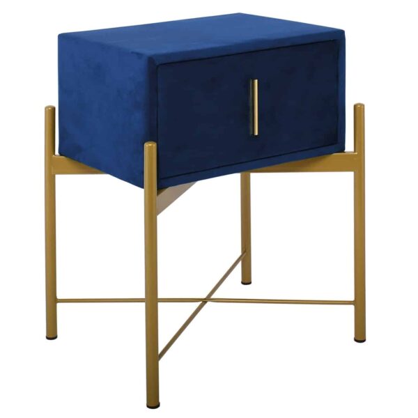 PASSION  Κομοδίνο με 1 Συρτάρι, Ύφασμα Velure Απόχρωση Μπλε 51x40x65cm - Image 2