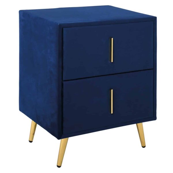 PASSION  Κομοδίνο με 2 Συρτάρια, Ύφασμα Velure Απόχρωση Μπλε 51x40x65cm - Image 2