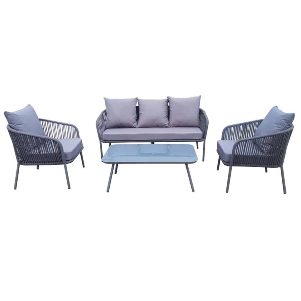 SALSA Rope Set Σαλόνι Κήπου ALU, Απόχρωση Ανθρακί-Σκ.Γκρι: Τραπέζι+2 Θέσιος+2 Πολυθρόνες 100x60x37-155x73x70-68x73x70cm - Image 2