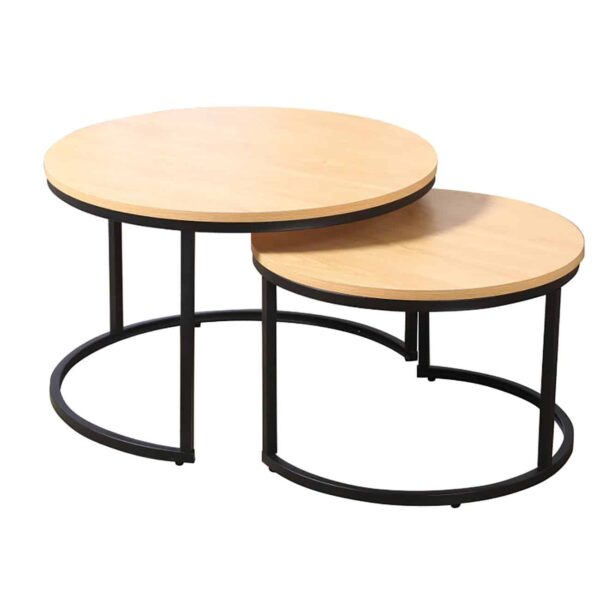 BOZZI Set-2 Τραπεζάκια Σαλονιού-Καθιστικού, Μέταλλο Βαφή Μαύρο, Απόχρωση Φυσικό Φ.59 H.39cm + Φ.74 H.47cm - Image 2