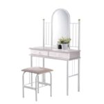 FLORA SET Τουαλέτα με Καθρέπτη + Σκαμπό 2 Συρτάρια, Μέταλλο Βαφή Άσπρο, Ξύλο Άσπρο 90x37x148cm - Stool:40x34x47cm