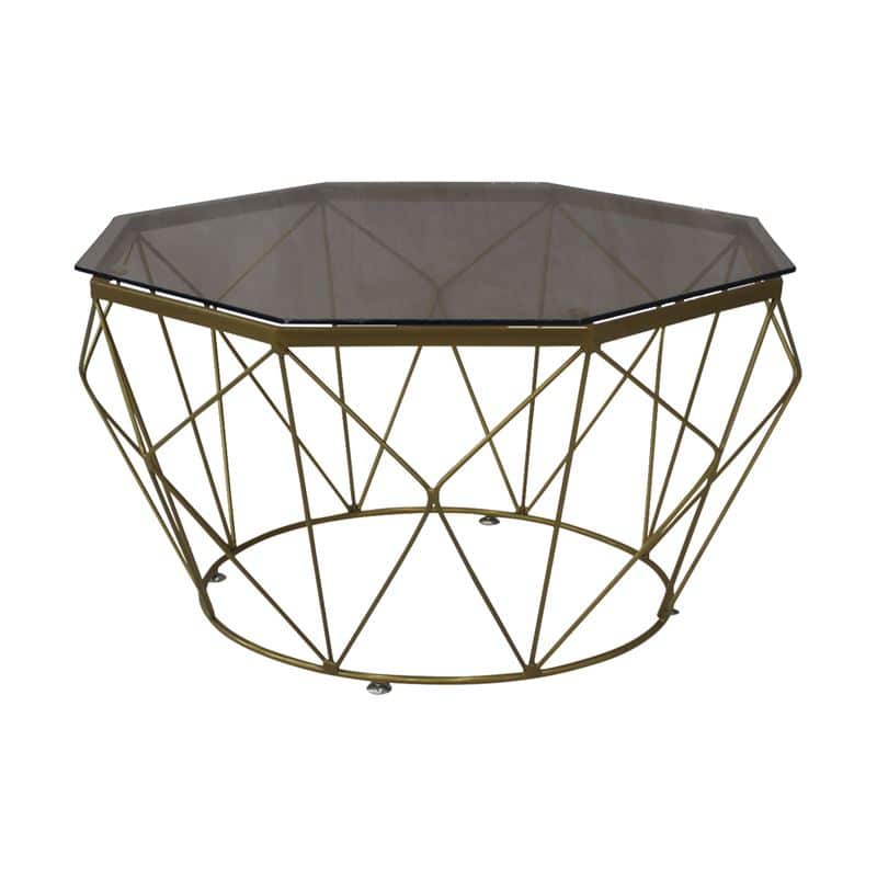 GRID Τραπεζάκι Σαλονιού Οκτάγωνο GRID Τραπεζάκι Σαλονιού Οκτάγωνο, Μέταλλο Βαφή Χρυσό Γυαλί Tea Colour Tempered Φ87cm/H.44cm(Top Φ80cm) - Image 1