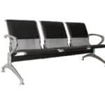Κάθισμα Αναμονής - Υποδοχής 3 Θέσεων, Μέταλλο Χρώμιο PVC Μαύρο 181x58x77cm