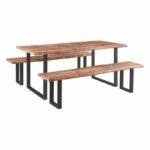 LIZARD 3D PAPER Set: Τραπέζι 180x90cm + 2 Πάγκοι Μέταλλο Βαφή Μαύρο, Dark Acacia Table180x90x77 Bench:180x40x47