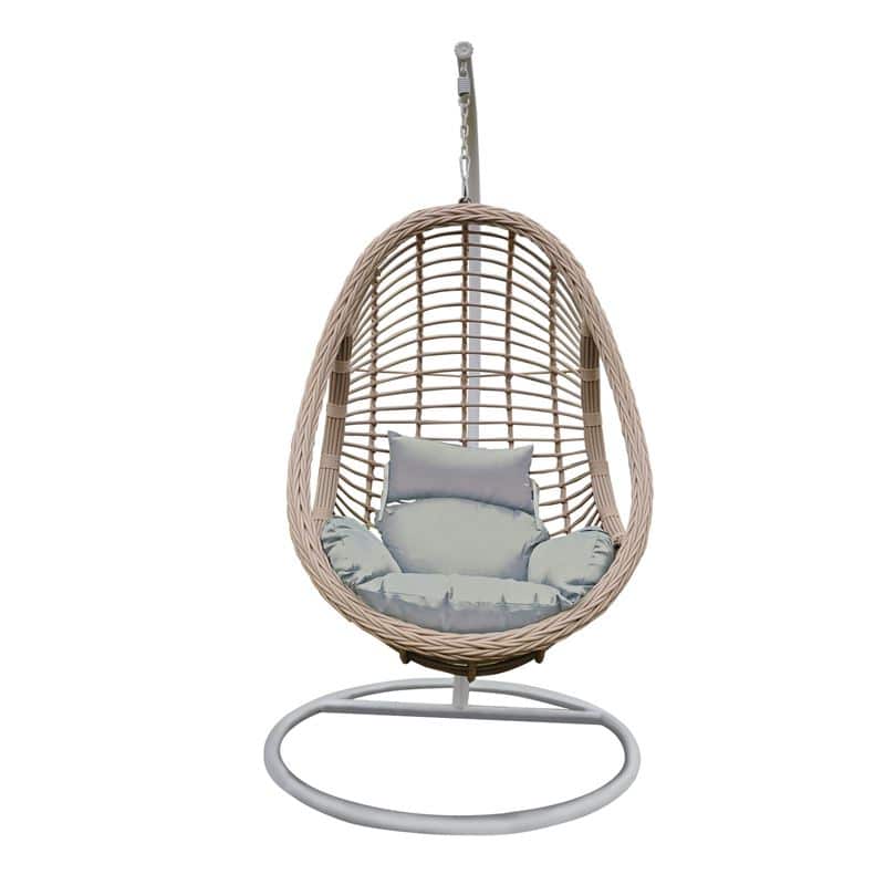 MACAN-II Κρεμαστή Πολυθρόνα MACAN-II Κρεμαστή Πολυθρόνα, Wicker Grey-White, Μέταλλο Βαφή Άσπρο, Μαξιλάρι Γκρι Φ105x196cm - Image 1