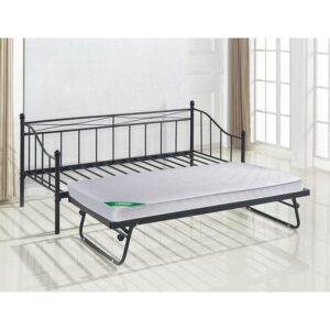 MARIN Set: Daybed (για στρώμα 90x190) + Βοηθητικό Κρεβάτι με Στρώμα 185x85 Μέταλλο Μαύρο Κρεβάτια:198x97x93+185x85x36cm