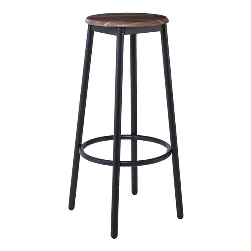 MAYER Σκαμπό BAR MAYER Σκαμπό BAR, Μέταλλο Βαφή Ανθρακί, Κάθισμα Απόχρωση Καρυδί 33x33x75cm - Κάθισμα:Φ30cm - Image 1