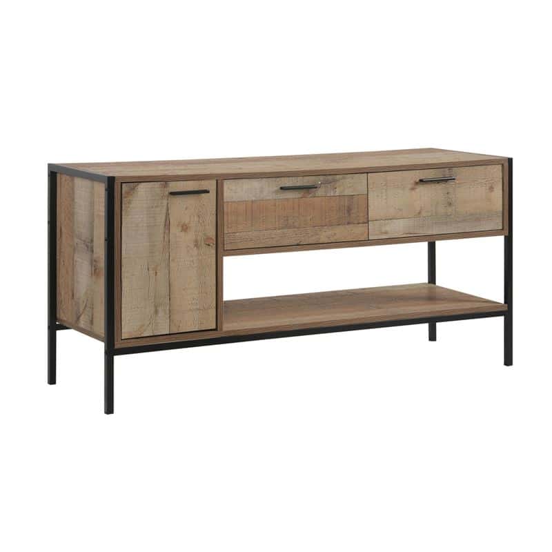 PALLET-W Έπιπλο TV 2 Συρτάρια Ντουλάπι PALLET-W Έπιπλο TV 2 Συρτάρια Ντουλάπι, Ράφι, Μέταλλο Βαφή Μαύρο, Απόχρωση Antique Oak 124x40x60cm - Image 1