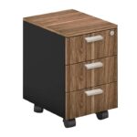 PROLINE Συρταριέρα Γραφείου Τροχήλατη, 3 Συρτάρια, Απόχρωση Καρυδί Δρυς - Μαύρο 41x45x59cm