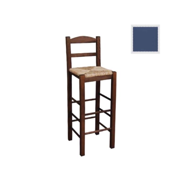 ΣΙΦΝΟΣ Σκαμπό BAR με Πλάτη, Οξιά Εμποτισμός Ανιλίνη Μπλε, Κάθισμα Ψάθα 36x37x76/107cm - Image 2