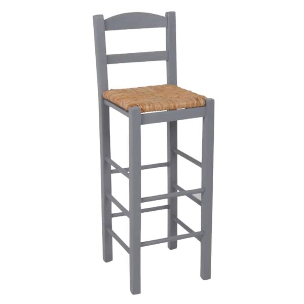 ΣΙΦΝΟΣ Σκαμπό BAR με Πλάτη, Οξιά Εμποτισμός Λάκα Γκρι, Κάθισμα Ψάθα 36x37x76/107cm - Image 2