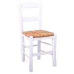 ΣΥΡΟΣ Καρέκλα Οξιά Βαφή Εμποτισμού Λάκα Άσπρο, Κάθισμα Ψάθα 41x45x88cm - Image 2