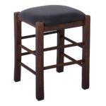 ΤΑΒΕΡΝΑΣ Σκαμπό Βοηθητικό, Οξιά Βαφή Εμποτισμός Καρυδί, Κάθισμα Pu Μαύρο 35x35x51cm - Image 2