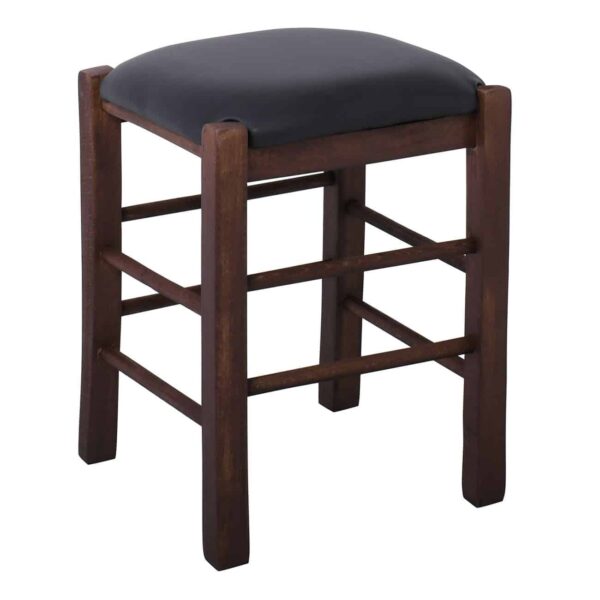 ΤΑΒΕΡΝΑΣ Σκαμπό Βοηθητικό, Οξιά Βαφή Εμποτισμός Καρυδί, Κάθισμα Pu Μαύρο 35x35x51cm - Image 2