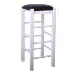 ΤΑΒΕΡΝΑΣ Σκαμπό BAR, Οξιά Βαφή Εμποτισμός Λάκα Άσπρο, Κάθισμα Pu Μαύρο 35x35x81cm - Image 2