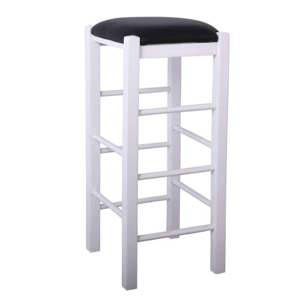 ΤΑΒΕΡΝΑΣ Σκαμπό BAR, Οξιά Βαφή Εμποτισμός Λάκα Άσπρο, Κάθισμα Pu Μαύρο 35x35x81cm - Image 2