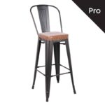 RELIX Σκαμπό Bar-Pro με Πλάτη, Μέταλλο Βαφή Antique Black, Pu Camel 43x48x78/114cm