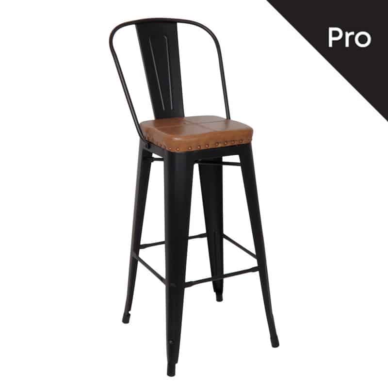 RELIX Σκαμπό Bar-Pro με Πλάτη RELIX Σκαμπό Bar-Pro με Πλάτη, Μέταλλο Βαφή Μαύρο Matte, Pu Camel 43x48x78/114cm - Image 1