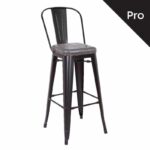 RELIX Σκαμπό Bar-Pro με Πλάτη, Μέταλλο Βαφή Μαύρο Matte, Pu Σκούρο Γκρι 43x48x78/114cm