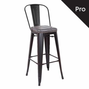 RELIX Σκαμπό Bar-Pro με Πλάτη, Μέταλλο Βαφή Μαύρο Matte, Pu Σκούρο Γκρι 43x48x78/114cm