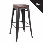 RELIX Σκαμπό Bar-Pro, Στοιβαζόμενο, Μέταλλο Βαφή Antique Black, Pu Σκούρο Καφέ 43x43x78cm