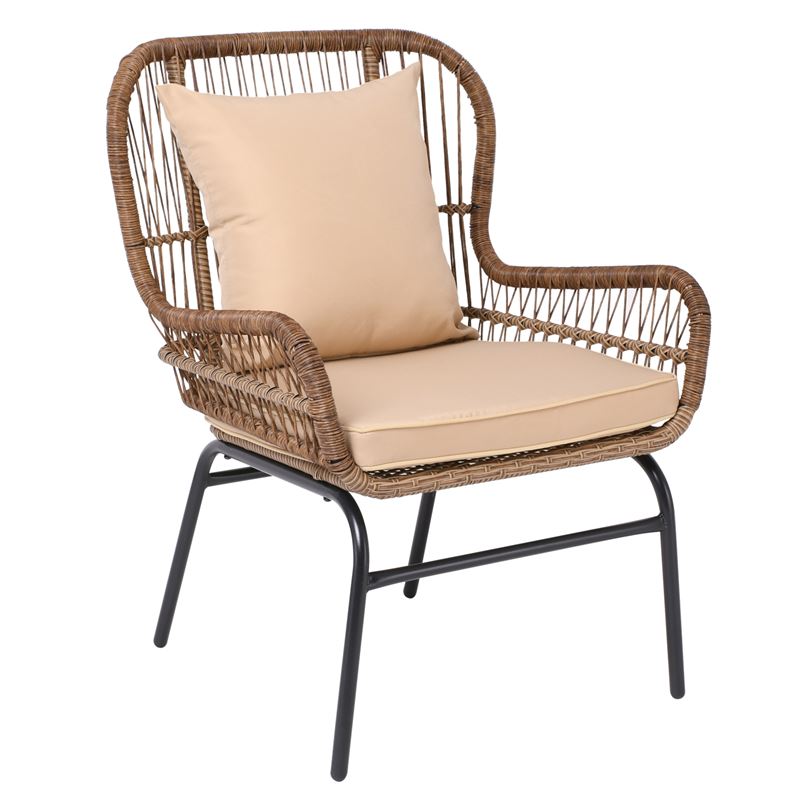 SALSA MAX Πολυθρόνα Μέταλλο Βαφή Μαύρο SALSA MAX Πολυθρόνα Μέταλλο Βαφή Μαύρο, Wicker Φυσικό, Μαξιλάρι Μπεζ 64x69x89cm - Image 1