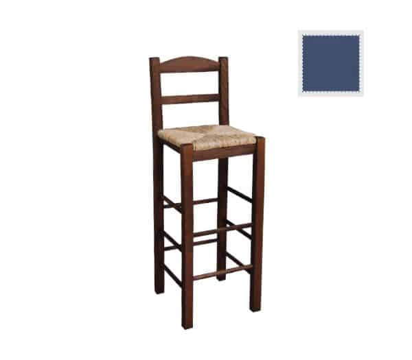 ΣΙΦΝΟΣ Σκαμπό BAR με Πλάτη ΣΙΦΝΟΣ Σκαμπό BAR με Πλάτη, Οξιά Εμποτισμός Ανιλίνη Μπλε, Κάθισμα Ψάθα 36x37x76/107cm - Image 1