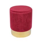 SOL Σκαμπό  Βοηθητικό, Χρώμιο Χρυσό, Ύφασμα Velure Απόχρωση Κόκκινο Φ37x44cm