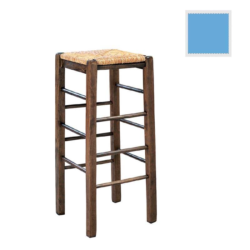 ΤΑΒΕΡΝΑΣ Σκαμπό BAR ΤΑΒΕΡΝΑΣ Σκαμπό BAR, Οξιά Εμποτισμός Λάκα Γαλάζιο, Κάθισμα Ψάθα 35x35x80cm - Image 1