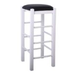 ΤΑΒΕΡΝΑΣ Σκαμπό BAR, Οξιά Βαφή Εμποτισμός Λάκα Άσπρο, Κάθισμα Pu Μαύρο 35x35x81cm