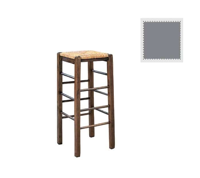 ΤΑΒΕΡΝΑΣ Σκαμπό BAR ΤΑΒΕΡΝΑΣ Σκαμπό BAR, Οξιά Βαφή Εμποτισμός Λάκα Γκρι, Κάθισμα Ψάθα 35x35x80cm - Image 1