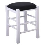 ΤΑΒΕΡΝΑΣ Σκαμπό Βοηθητικό, Οξιά Βαφή Εμποτισμός Λάκα Άσπρο, Κάθισμα Pu Μαύρο 35x35x51cm