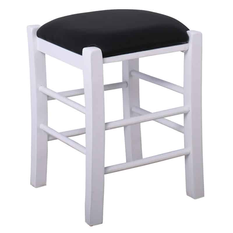 ΤΑΒΕΡΝΑΣ Σκαμπό Βοηθητικό ΤΑΒΕΡΝΑΣ Σκαμπό Βοηθητικό, Οξιά Βαφή Εμποτισμός Λάκα Άσπρο, Κάθισμα Pu Μαύρο 35x35x51cm - Image 1