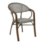 VEGERA Πολυθρόνα Dining Αλουμίνιο Βαφή Καρυδί Textilene Μπεζ, Στοιβαζόμενη 57x58x83cm