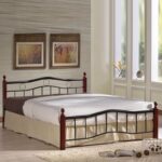 VICTOR Κρεβάτι Διπλό για Στρώμα 150x200cm, Μέταλλο Βαφή Μαύρο, Ξύλο Καρυδί 155x212x92cm