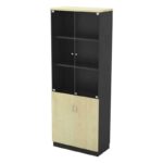 ΒΙΒΛΙΟΘΗΚΗ Γραφείου με Πόρτες Γυάλινες, Ντουλάπι Δίφυλλο, Απόχρωση Dark Grey - Beech 80x40x211cm