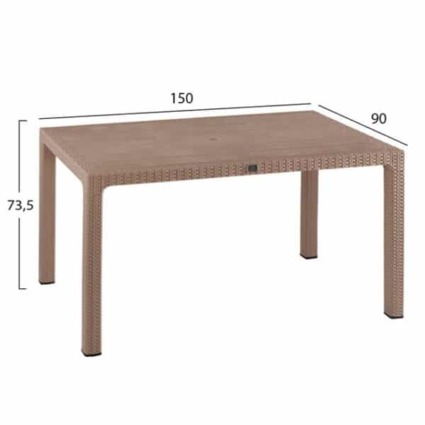 ΤΡΑΠΕΖΙ ΠΟΛΥΠΡΟΠΥΛΕΝΙΟΥ TODOR 150Χ90Χ73.5Υεκ.RATTAN ΚΑΠΟΥΤΣΙΝΟ ΜΕ UV PROTECTION HM5737.02 - Image 2