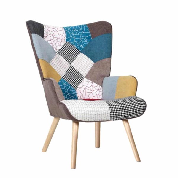 ALMA Πολυθρόνα - Μπερζέρα Σαλονιού - Καθιστικού Φυσικό, Ύφασμα Patchwork, K/D 69x76x97cm - Image 2