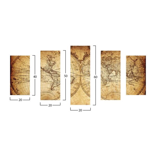 ΠΕΝΤΑΠΤΥΧΟΣ ΠΙΝΑΚΑΣ MDF VINTAGE WORLD MAP HM7206.06 100X60x0,3 εκ. - Image 2