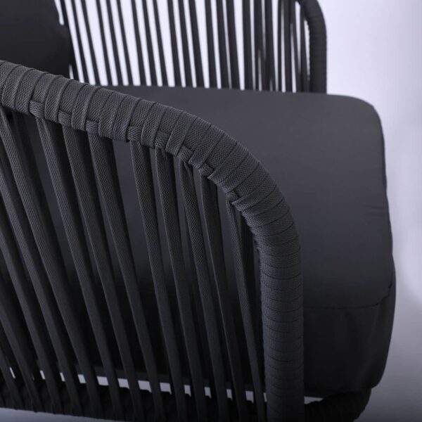 SALSA Rope Set Σαλόνι Κήπου ALU, Απόχρωση Ανθρακί-Σκ.Γκρι: Τραπέζι+2 Θέσιος+2 Πολυθρόνες 100x60x37-155x73x70-68x73x70cm - Image 3