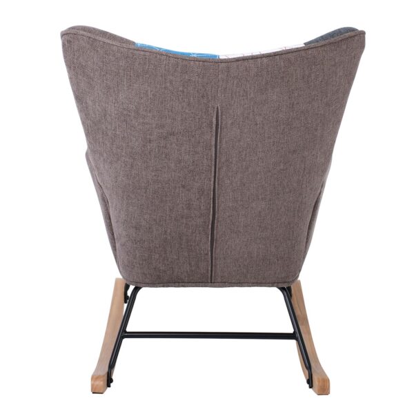 ALMA Rocking Πολυθρόνα Μπερζέρα Καθιστικού, Ύφασμα Patchwork, Βάση Μαύρο-Φυσικό 67x86x92cm - Image 4