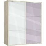 Ντουλάπα Συρόμενη με καθρέφτη, AVA 51, Σόνομα/Λευκό γυαλιστερό 200x210x59, Genomax