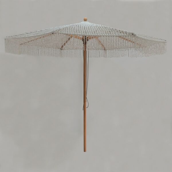 ΟΜΠΡΕΛΑ Ξύλινη - Οξιά 300x300cm, Πλεκτό Μακραμέ Μπεζ 300x300cm H2,8m (Pole Φ48mm) - Image 2