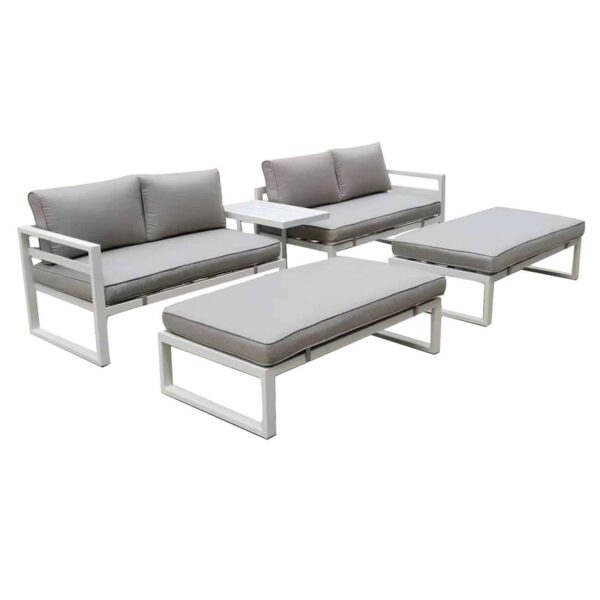 ORBEA Set Καθιστικό Κήπου ALU Άσπρο, Καναπές 4Θ+2 Πάγκοι+ Τραπέζι, Μαξιλάρι Μπεζ 250x68x60/120x65x30/68x42x52cm - Image 2