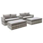 ASCOT Set Wicker Alu, Καναπές 4Θέσιος+2 σκαμπό+Τραπεζάκι, Wicker Grey White,  Μαξιλ.Μπεζ Table:75x43x52cm Set 6 Seats - Image 2