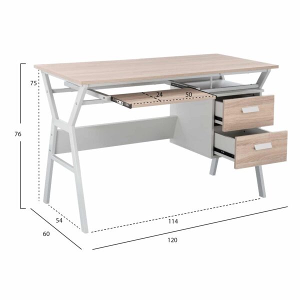 ΓΡΑΦΕΙΟ VITINO HM2130.01 ΜΕΛΑΜΙΝΗ-ΜΕΤΑΛΛΟ ΣΕ SONAMA-ΛΕΥΚΟ 120X60X76εκ. - Image 2