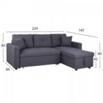 ΚΑΝΑΠΕΣ ΓΩΝΙΑ ΚΡΕΒΑΤΙ WAYNE 224x147x85Υεκ. HM3028.11 ΓΚΡΙ ΥΦΑΣΜΑ - Image 2